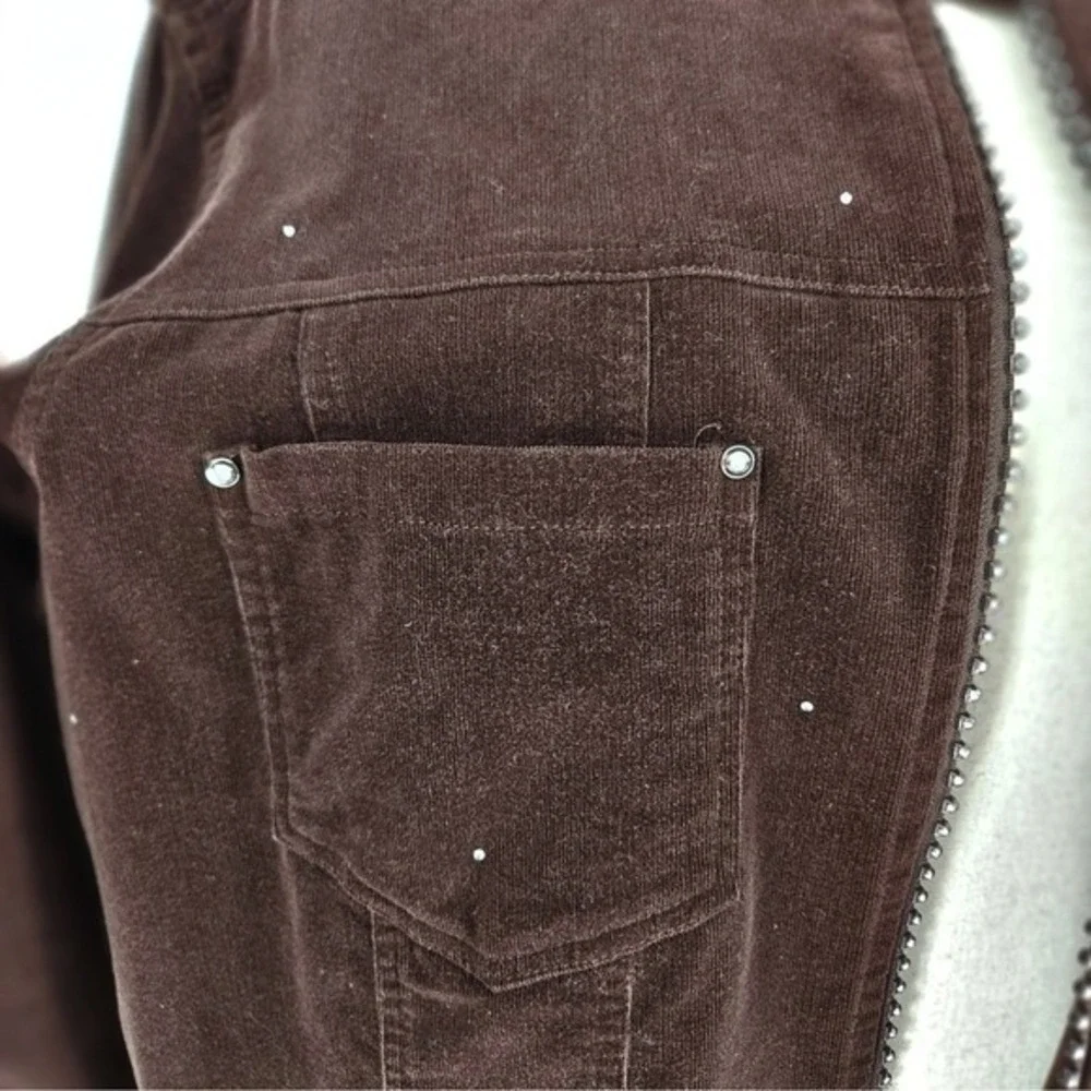 Quacker Factory Corduroy Jacket‎ Womens 2X Brown Rhinestone Mock Neck Zip